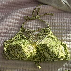 Victoria's Secret Neon Yellow and Black Dotted Halter Bikini Top